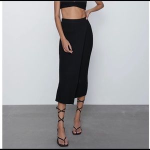 ZARA Ribbed Knit Midi Wrap Skirt sz Large